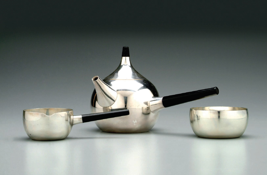 Henning Koppel designed this onion-form teapot, creamer and sugar bowl sometime after 1945. It sold for $6,000 in 2005. Courtesy of Brunk Auctions.