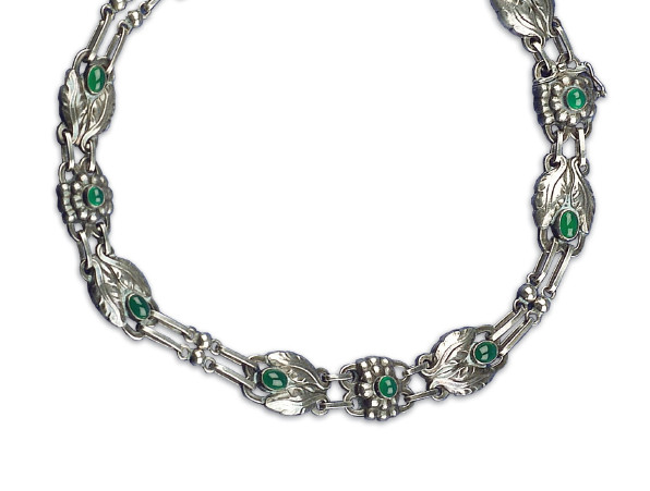 This Jensen sterling silver and green onyx necklace recently sold at auction for $3,170. Courtesy of Skinner Auctioneers & Appraisers.