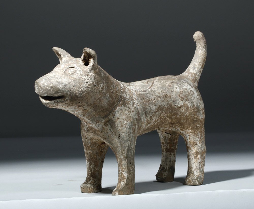 Chinese Han Dynasty standing dog, pottery, circa 206 BCE to 220 CE, ex Sarkisian Gallery, Denver, and exhibited at The Denver Art Museum, est. $1,800-$2,500