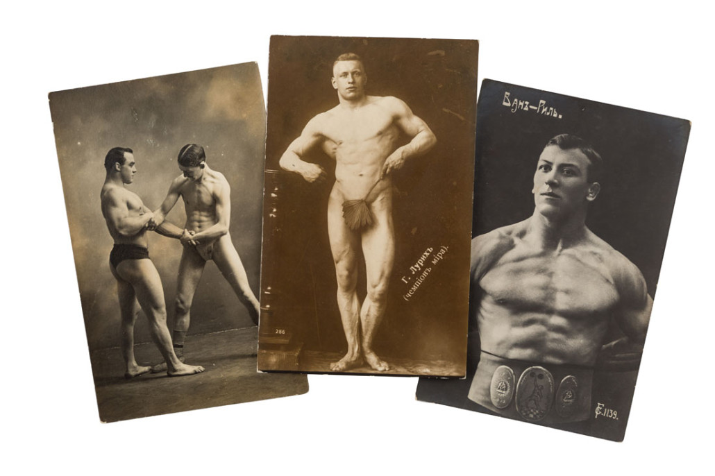 Three of the more than 1,700 Russian photographs of body builders. Estimate: $100,000-$150,000. Shapiro Auctions image