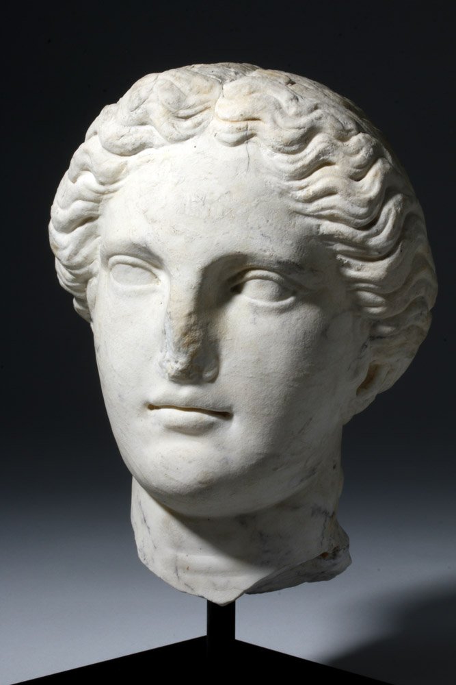 Lifesize Roman marble head of Aphrodite/Venus, est. $35,000-$45,00. Artemis Gallery image