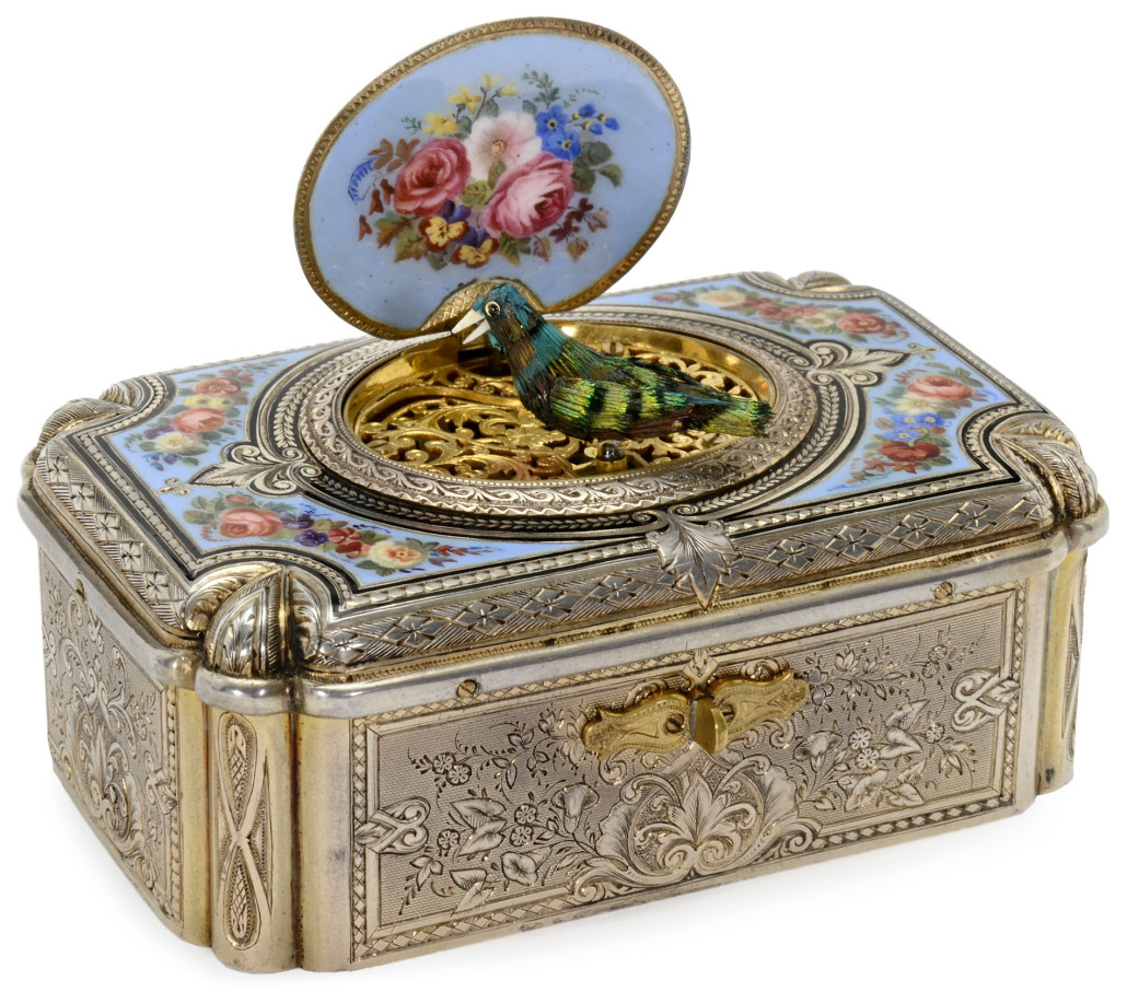 Lot 399 – Fine silver-gilt and enamel singing bird box automaton. Auction Team Breker image
