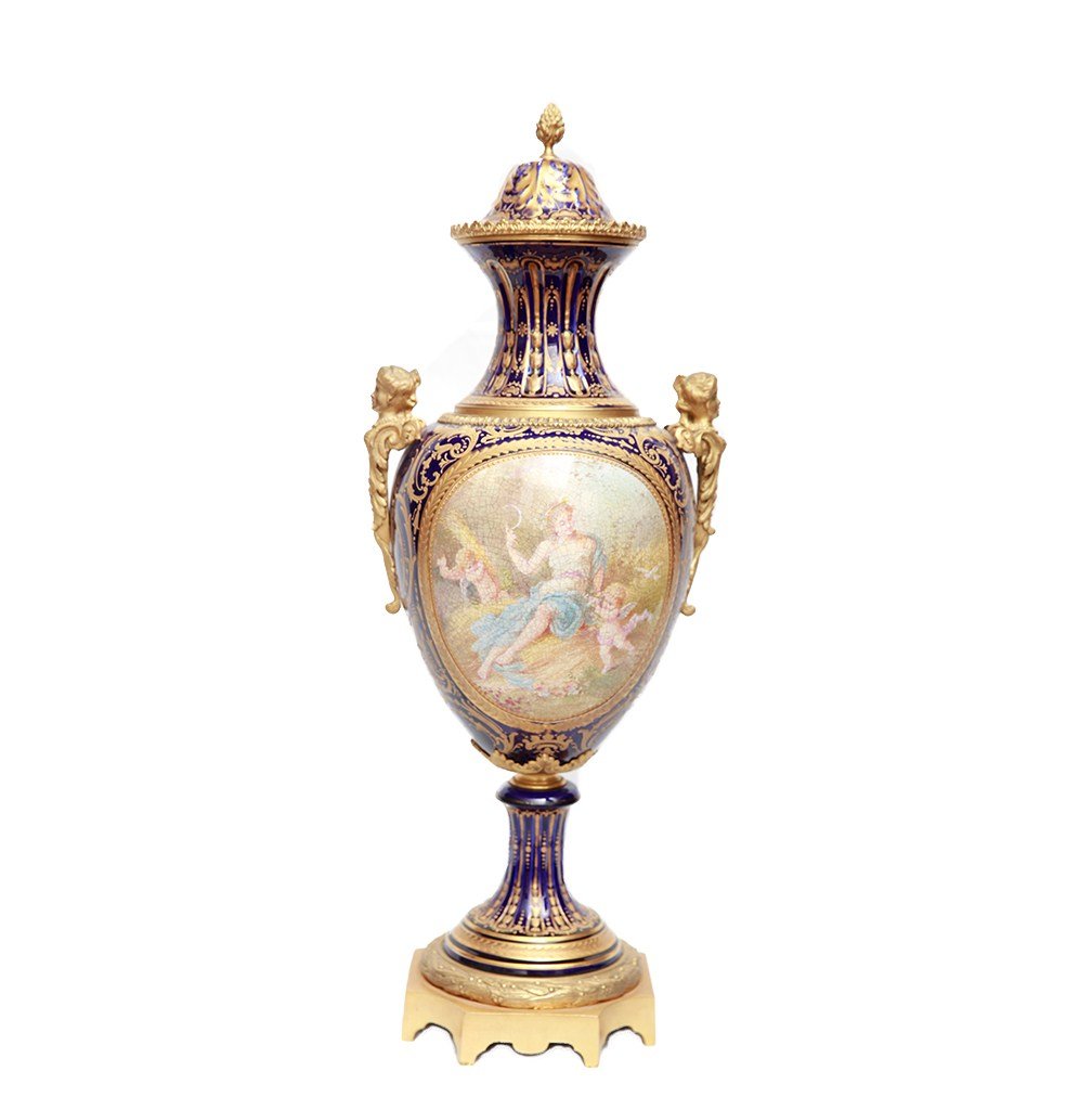 Nineteenth century hand-painted Sevres urn signed ‘Collot,’ depicting Ceres with cupids on the obverse and an Impressionist-style landscape on the reverse, 29 inches high. Estimate: $3,000-$4,000. Cairo Auction House image