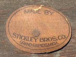 Early label – This oval paper label was used by Stickley Brothers in the late 1800s to about 1916.