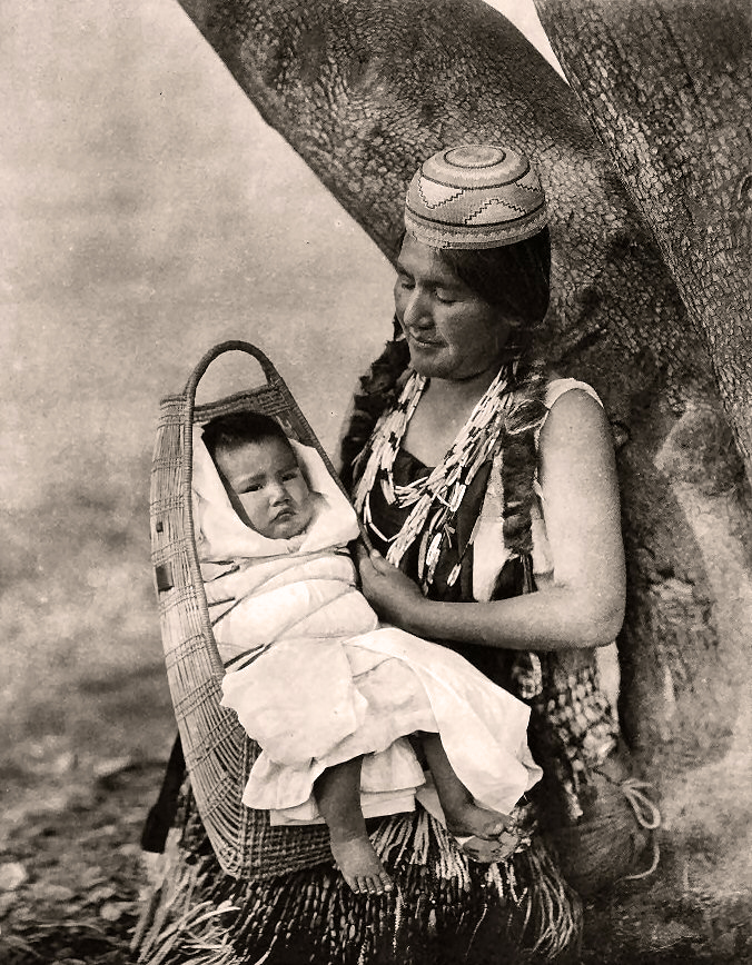 Hupa mother and infant, circa 1924, photo by Edward S. Curtis. Courtesy of Wikimedia Commons