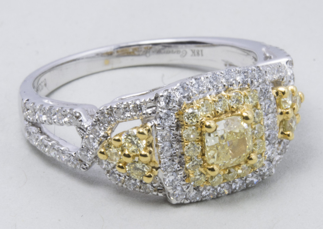 Fancy yellow diamond ring, 18K white gold. Estimated value: $2,000-2,500. Capo Auction image