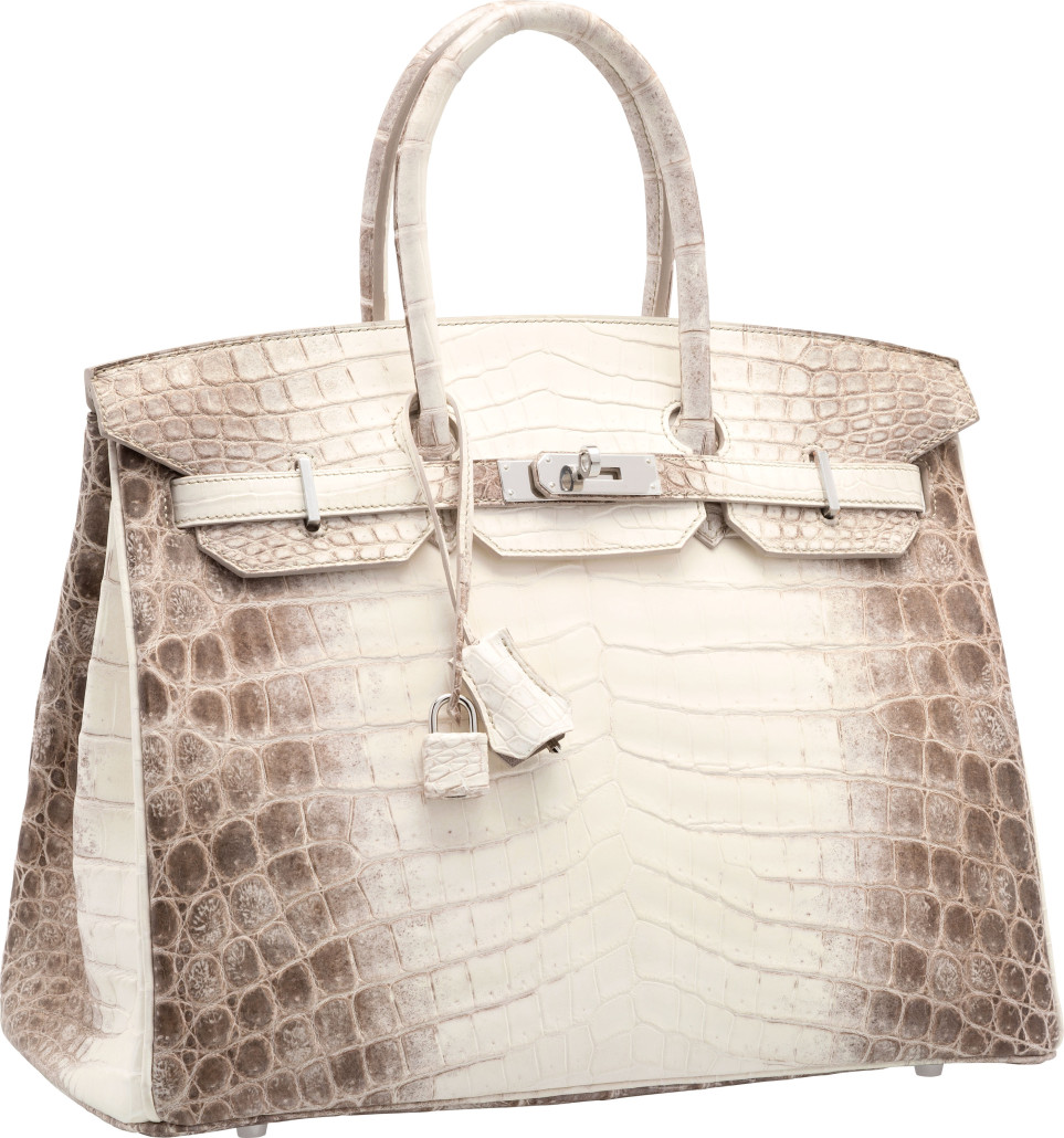 This matte white Himalayan Nilo crocodile Birkin bag in a 35cm size achieved $100,000. Hewritage Auctions image