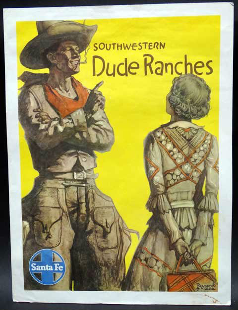 Dude ranch vacations once drew city slickers to the Southwest by the carload. Villa’s witty and bold graphic enticed the cowgirls to ride the Santa Fe. The authentic poster, 18 by 24 inches, is estimated at $1,920-$2,640. Last Chance by LiveAuctioneers image