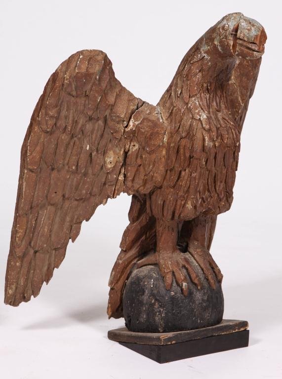 Late 18th century carved eagle, 28 inches tall, by Joseph Wilson of Newburyport, Mass., 28 inches tall (est. $5,000-$10,000). John McInnis Auctioneers image