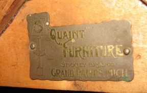 Mission – This brass tag with the Art Nouveau stand was used on the earliest 'Quaint Mission' styles beginning in 1902.