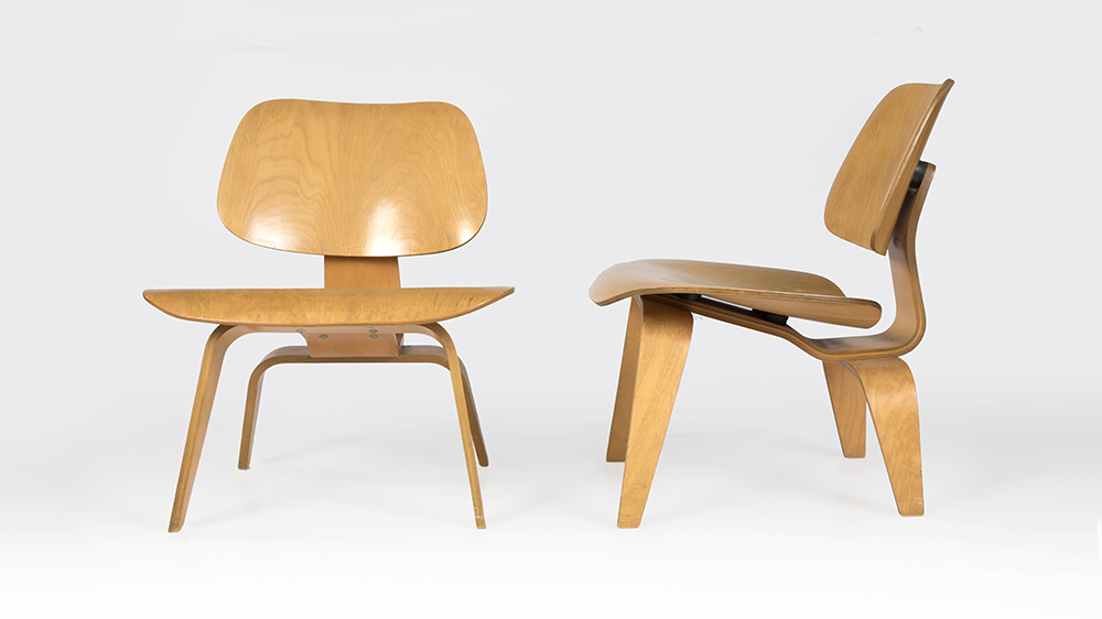 This pair of Charles Eames for Herman Miller molded plywood LCW chairs is in excellent condition (est.: $2,000 to $3,000). John Moran Auctioneers image