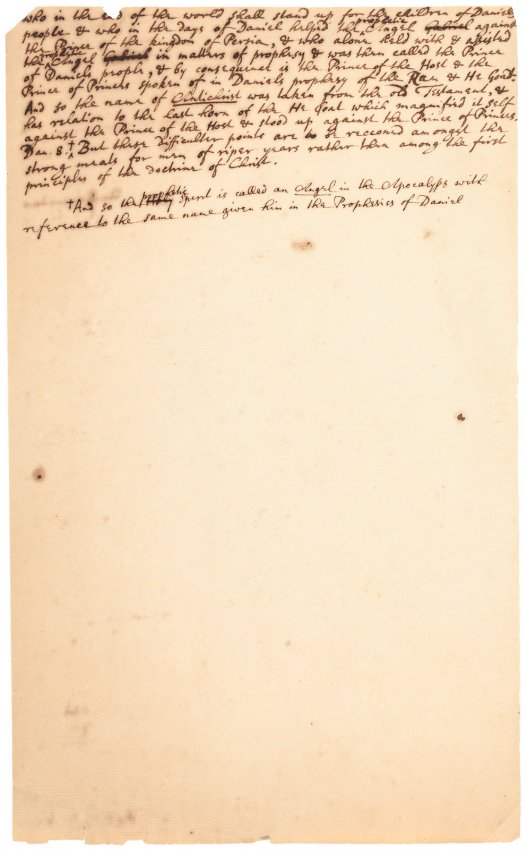 A page of Sir Isaac Newton's statement declaring his religious beliefs. Estimate: $80,000-$120,000. PBA Galleries image