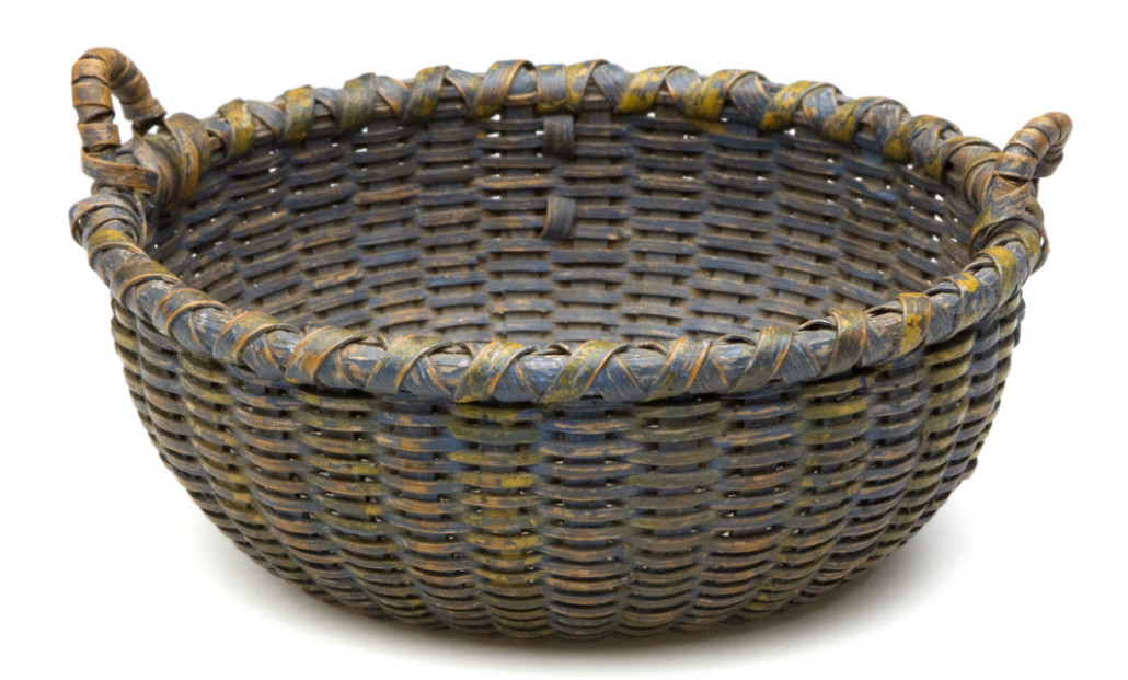 Shenandoah Valley of Virginia woven white-oak splint miniature basket in original paint decoration. Attributed to a member of the Nicholas family of basket makers of Page Co., circa 1880. Jeffrey S. Evans & Associates image