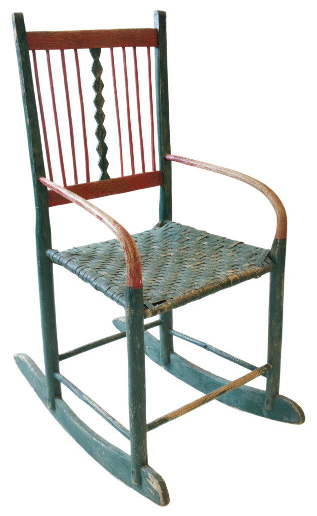 Shenandoah Valley of Virginia painted oak youth rocker with woven white-oak splint seat. Attributed to the Brock’s Gap area of Rockingham County, circa 1900. Jeffrey S. Evans & Associates Inc. image 