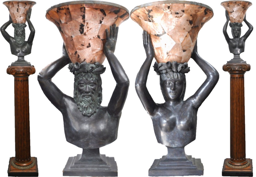 Lots 107 and 116: Maitland Smith torch floor lamps, 6 1/2 feet tall. Estimate: $4,500–$5,500 each. Charleston Estate Auctions image. 