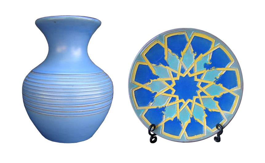 Examples of Catalina Island pottery: (left) 8½-inch ringed vase, est. $880-$1,210; (right) 11-inch ‘Moorish’ plate, est. $960-$1,320