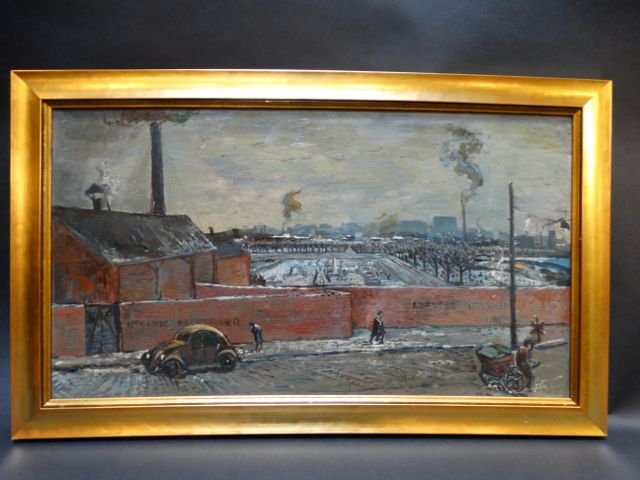 Robert F. Boyle (Californian, 1909-2010), industrial landscape painted in France during WWII, est. $1,200-$1,650