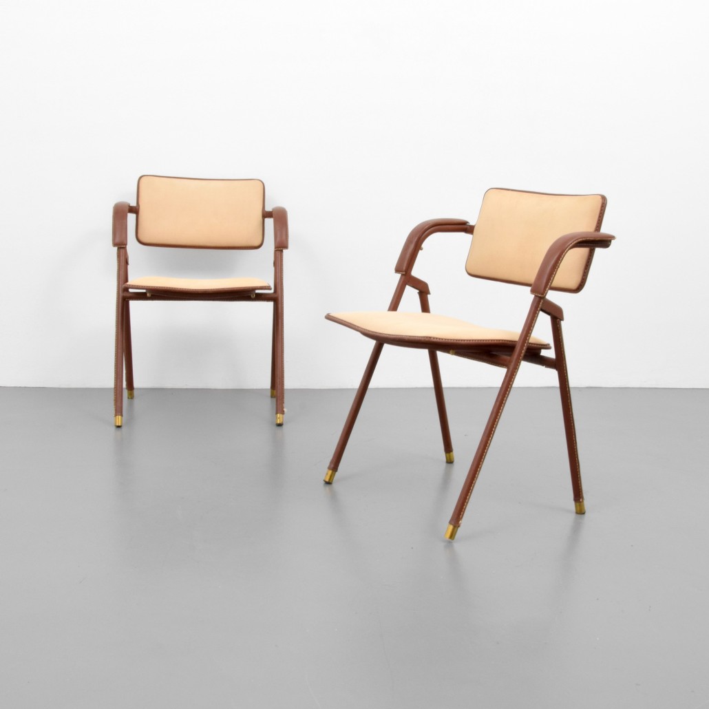 Pair of Jacques Adnet folding chairs, $10,625 – record price at auction. Palm Beach Modern Auctions image