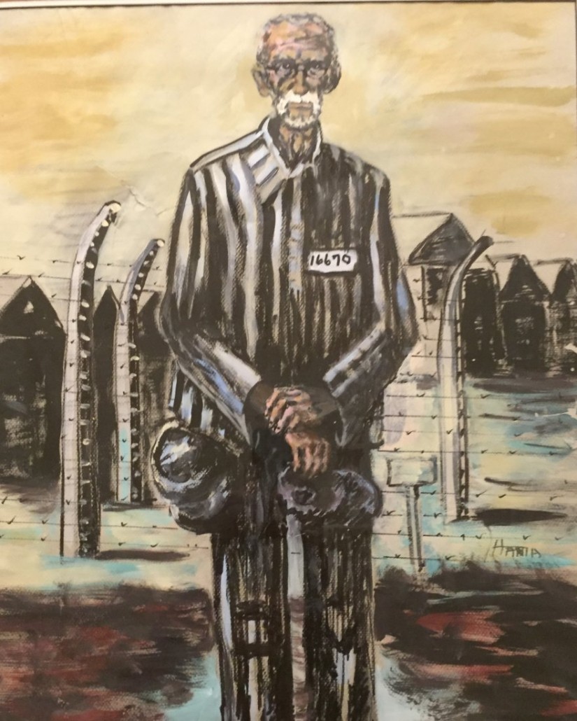 ‘Portrait of Maximilian Kolbe,’ a Polish Franciscan friar who sacrificed his life for another prisoner at Auschwitz in 1941. Based on a photograph, the portrait is watercolor and pastel on paper and signed ‘Hania.’ Waca Auctions image