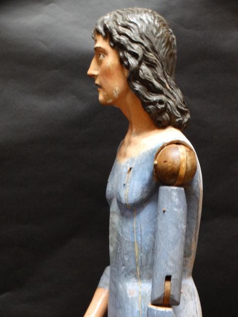 1860s carved and painted effigy of angel or saint, glass eyes, 65 inches tall, est. $7,200-$9,900