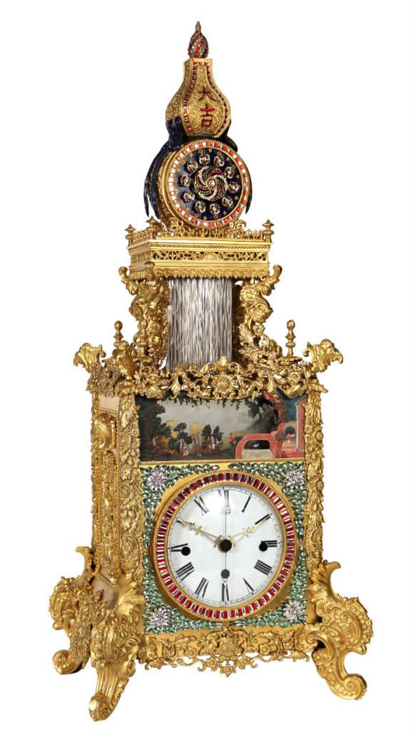 This rare Chinese automaton triple fusee bracket clock will be offered for $800,000 to $1.2 million. Clars Auction Gallery image