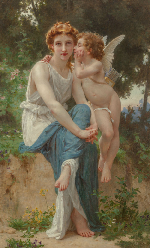 Guillaume Seignac (French, 1870-1924), ‘Le secret d'Amour.’ Oil on canvas, 61 1/4 x 37 1/2 inches. Estimate: $50,000-$70,000. Heritage Auctions image