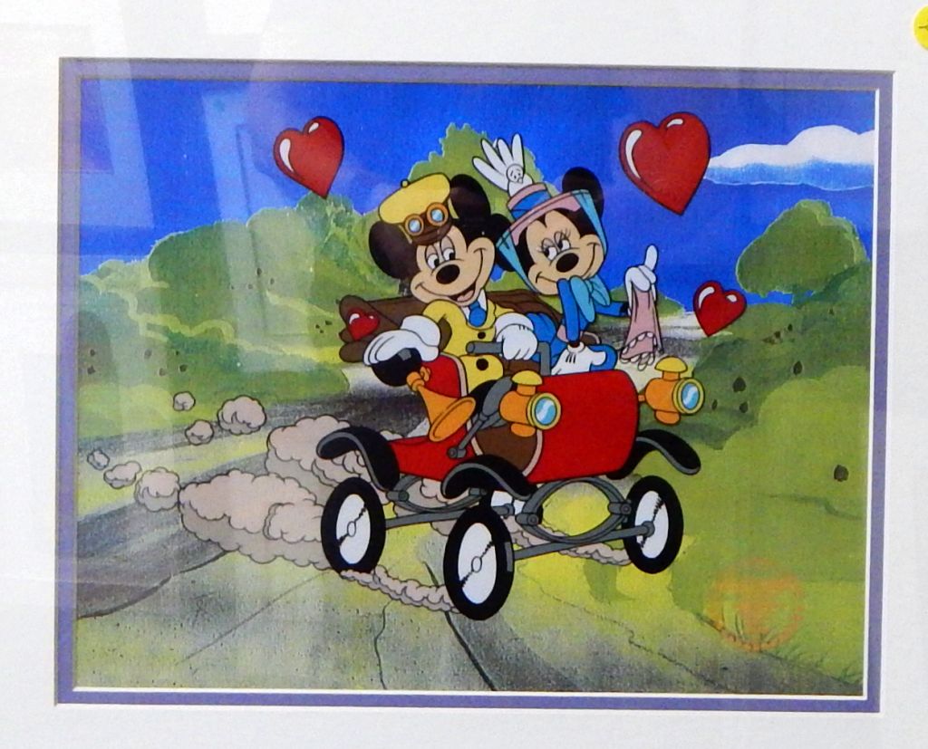 ‘Mickey and Minnie Hearts,’ limited edition serigraph. Image measures 9 3/4in x 12 3/4in. Framed 18 1/2in x 21 1/2in. Estimate $200-$300. Don Presley Auction image