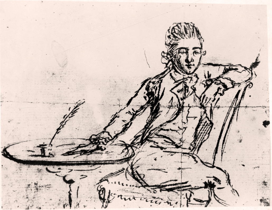 Self-portrait of John André drawn on the eve of his execution. The original sketch is in the Yale University Manuscripts & Archives Collection. Image courtesy of Wikimedia Commons