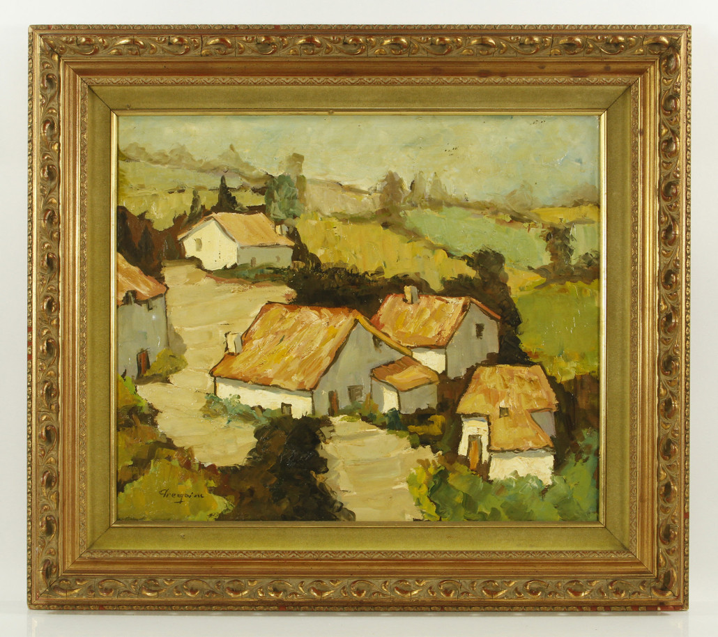 Gregoire Boonzaier, ‘South African Cottages,’ oil on canvas.’ Kaminski Auction image