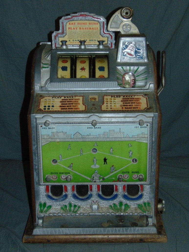 Mills ‘Play Ball’ 5-cent slot machine in working condition. Price realized: $4,485. Philip Weiss Auctions image