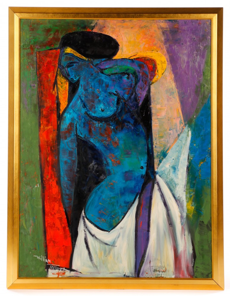 Oil painting by William Tolliver (1951-2000), one of the greatest African-American artists of the 20th century, titled ‘Statuesque Woman’ (1993). Price realized: $11,210. Ahlers & Ogletree image
