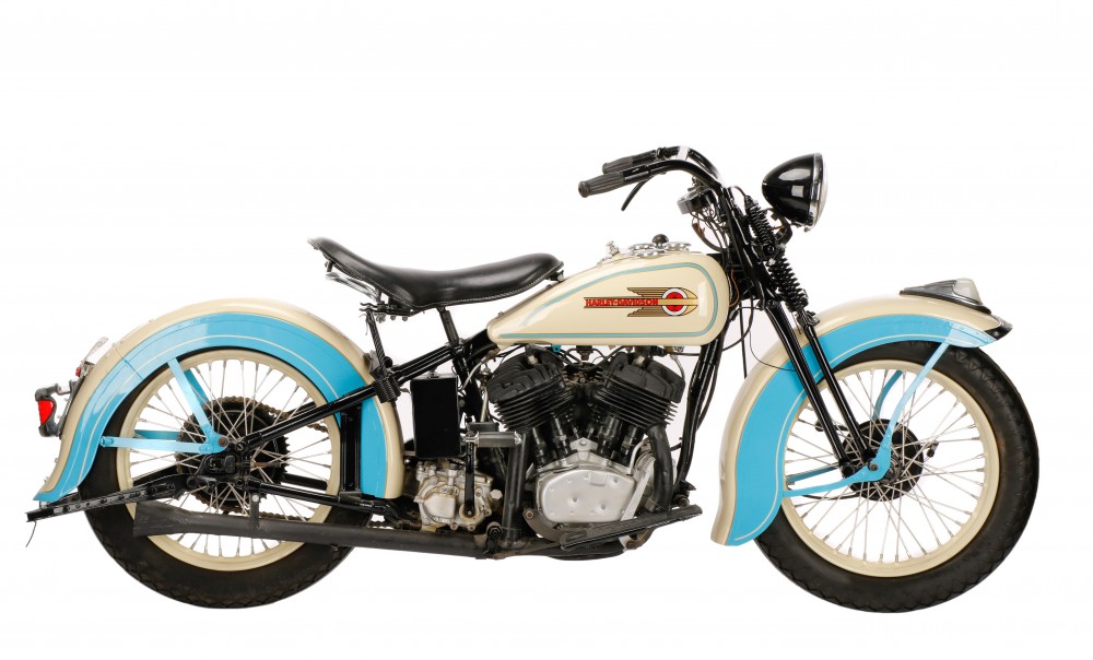 1936 Harley Davidson VLH flathead motorcycle. Price realized: $12,000. Ahlers & Ogletree image