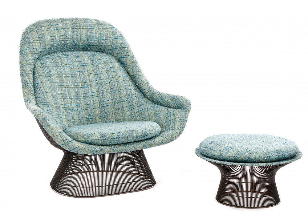 Lounge chair with matching ottoman made by Warren Platner (American, 1919-2006) for Knoll. Price realized: $4,425. Ahlers & Ogletree image