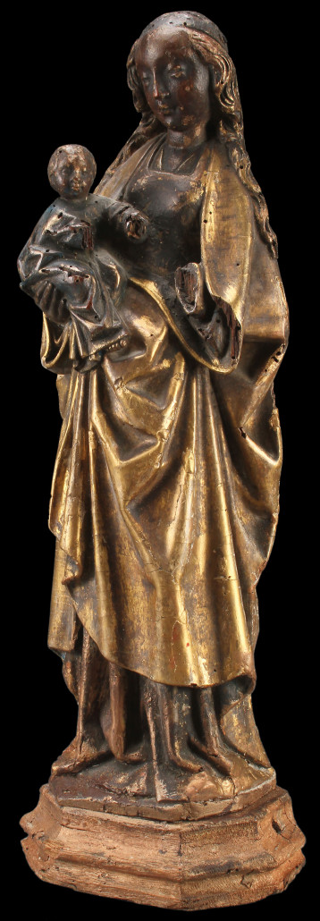 Carved oak figure of the Virgin and Child, 16th century, retaining some original gilding and polychrome. Price realized: $7,500. Jackson’s International image
