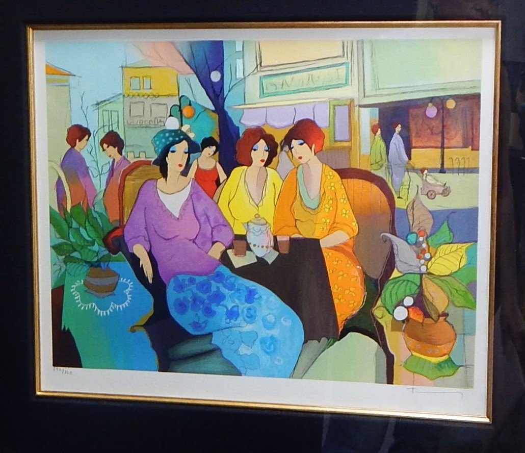 Itzchak Tarkay, ‘Outdoor Bistro,’ serigraph in color on wove paper, 292/325. Image measures 14 3/4in x 18 3/8in. Framed 25 1/2in x 29in. Estimate $350-$450. Don Presley Auction image