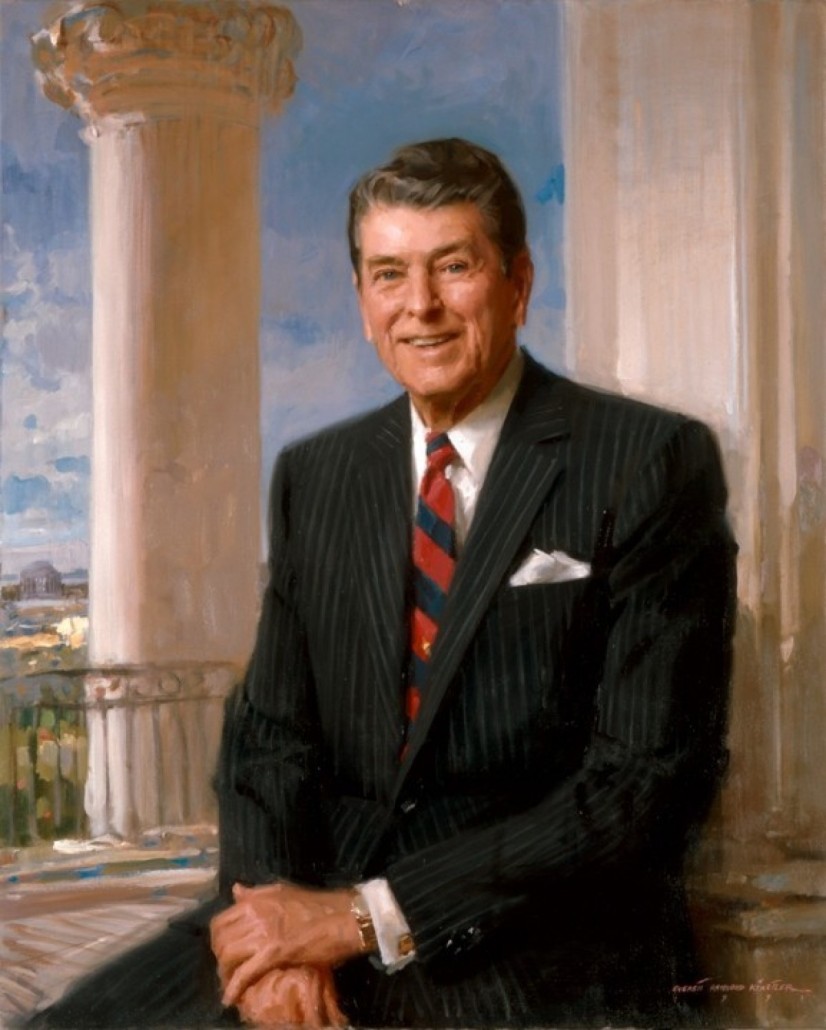 Everett Raymond Kinstler study for the official White House portrait of Pres. Ronald Reagan, inscribed three times by Reagan and his wife, Nancy, to White House Usher Rex Scouten. Est. $4,000-$6,000