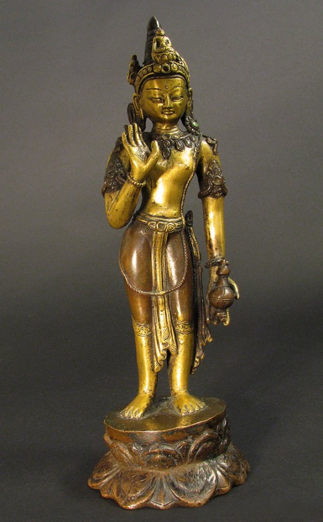 Gilt bronze standing Buddha statue, 10 1/2 inches. Estimate: $2,000-$3,000. Royal Antiques image