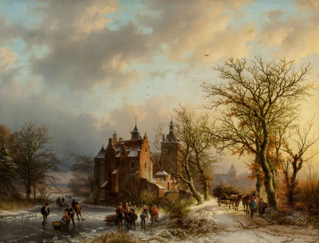 Barend Cornelis Koekkoek, 'Winter landscape with wood gatherers and skaters,' 1854, sold for $225,000. Heritage Auctions image 