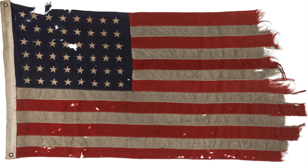 The U.S. flag that flew from a landing craft during the D-Day invasion sold for more than a half-million dollars Sunday. Heritage Auctions image