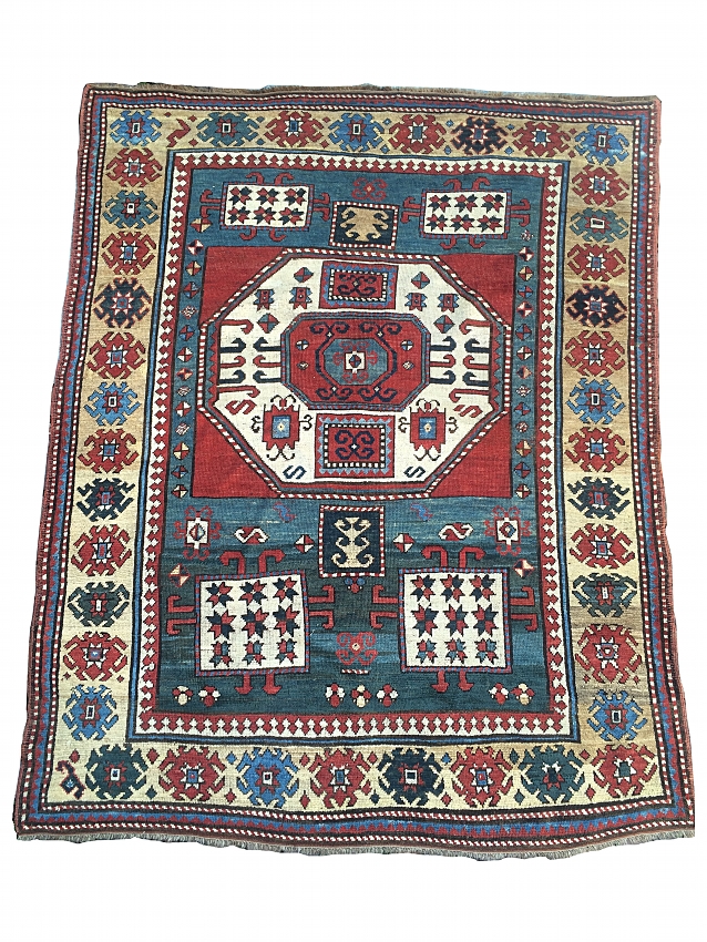 Kazak, tappeto caucaso. Lana su lana. 1880. Dimensioni: 195x158 cm