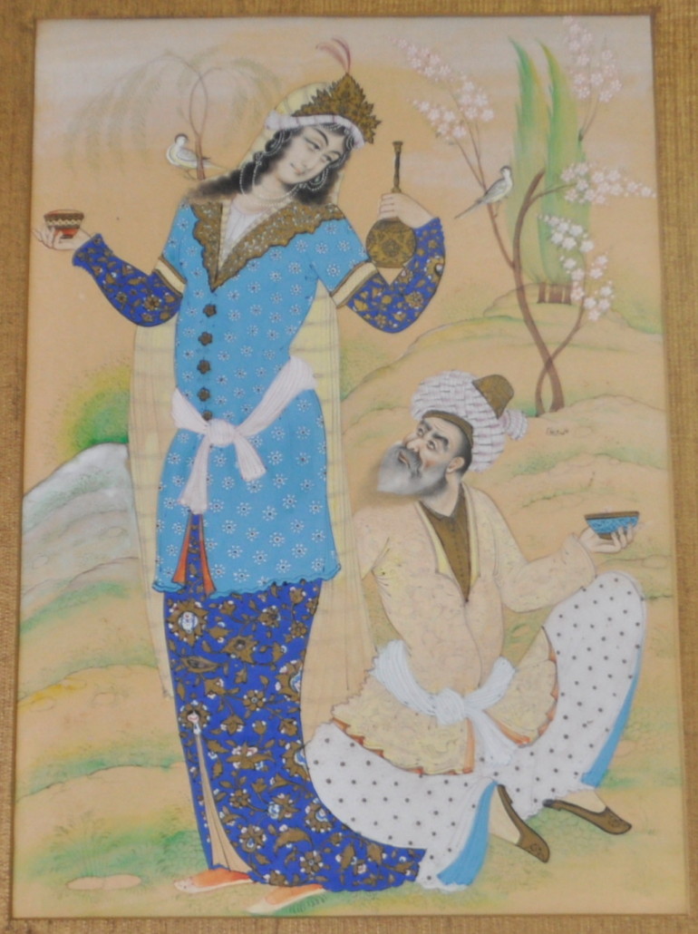 Qajar Dynasty Iran 19th century watercolor/gouache painting (est. $1,200-$1,700). Charleston Estate Auctions image 