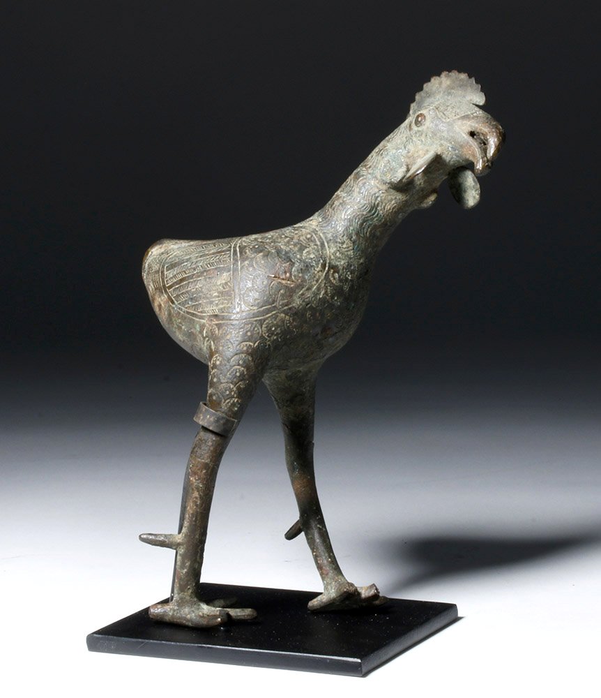 Important 18th/19th-century Benin Empire (Nigeria) bronze rooster, ex Carol Harrell collection, est. $10,000-$15,000. Artemis Gallery image 
