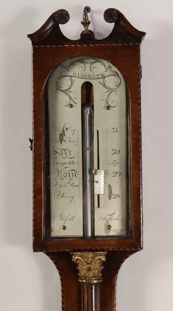 Circa-1790 George III mahogany stick barometer, John Rissell, Falkirk, est. $3,000-$5,000