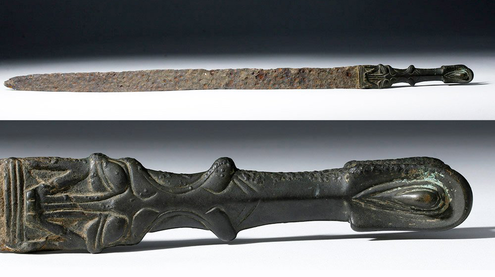 Rare bronze and iron sword from Luristan (northwestern Persia), 29¼ inches long, ex Estate of Julien Hovsepian, est. $4,000-$6,000. Artemis Gallery image 