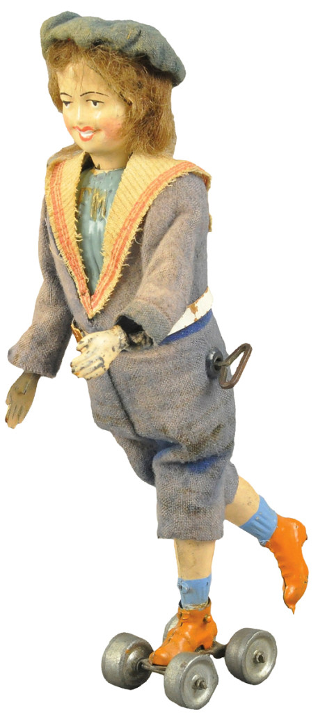 Martin Roller Skater, French, early 1900s, hand-painted tin with cloth outfit, $16,520. Bertoia Auctions image