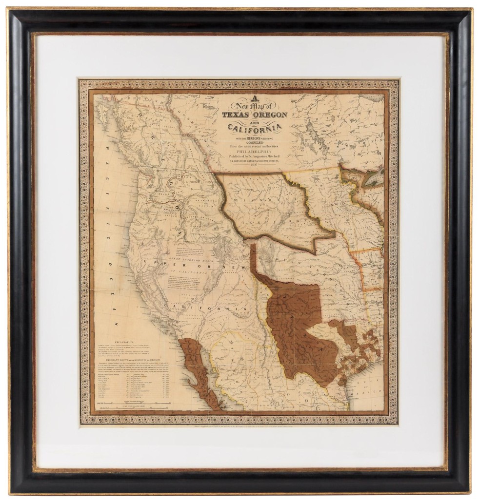 'A New Map of Texas, Oregon and California, with the Regions Adjoining,' 1846 pocket map by Samuel Augustus Mitchell. PBA Galleries image
