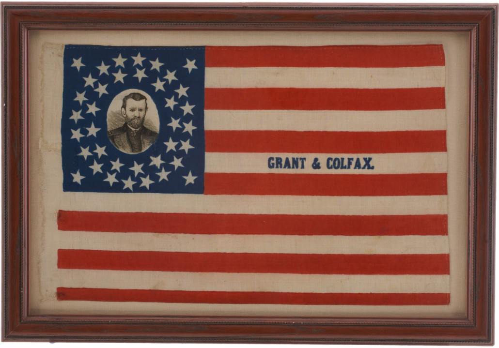 Ulysses S. Grant 1868 campaign flag banner. Image courtesy of LiveAuctioneers.com and Heritage Auctions