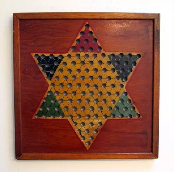 Polychrome painted Chinese checkers game board, est. $100-$200