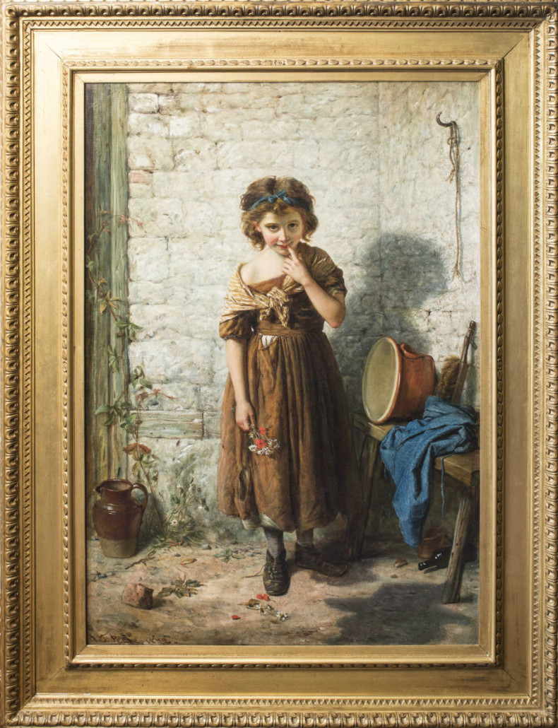 John Thomas Peele (British, 1822-1897), ‘Peasant Girl Holding Flowers,’ oil on canvas, 1872. Estimate: $8,000-$10,000. Capo Auction image