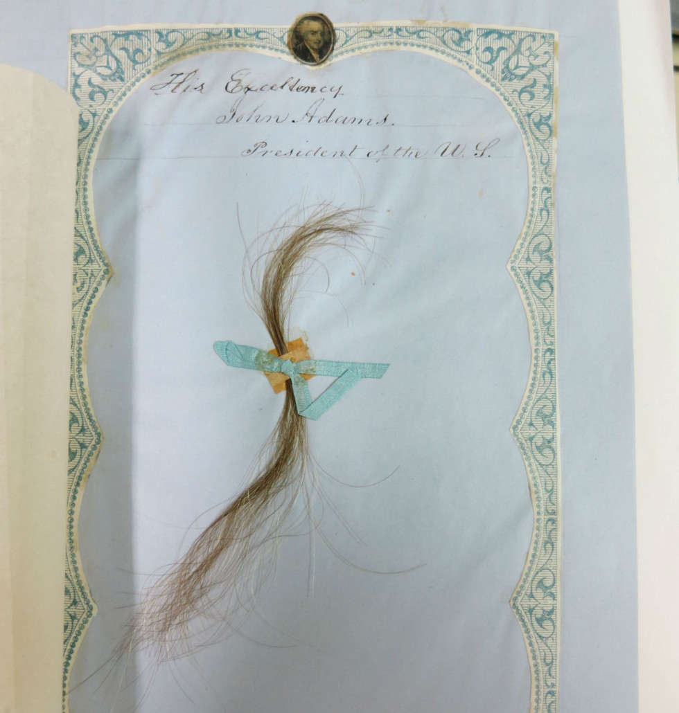 A lock of President John Adams' hair. Academy of Natural Sciences of Drexel University image